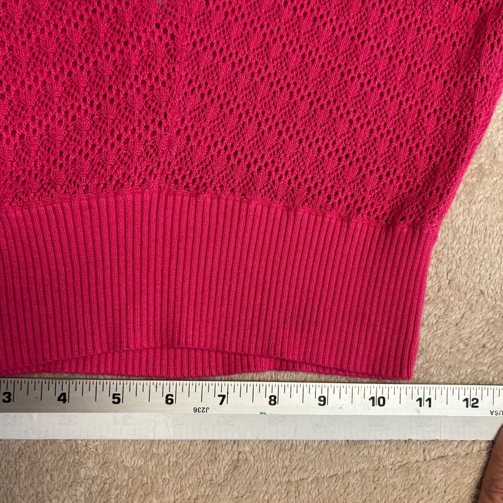 Do & Be Hot Pink Pointelle Knit V-Neck Wrap Back Tank Top Sleeveless Ribbed Hem - Picture 9 of 11